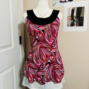 Pink and Black Retro Swirl Pattern Tank Top